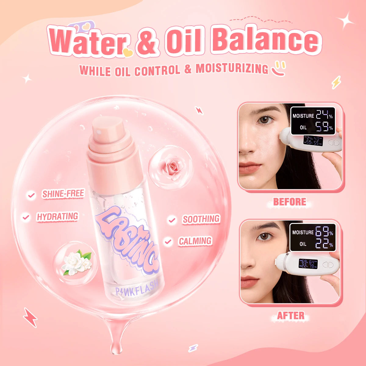 PINKFLASH Moisturizing Setting Spray Matte Oil-control Lock Fast Film Forming Long-lasting Face Makeup Cosmetics for Women