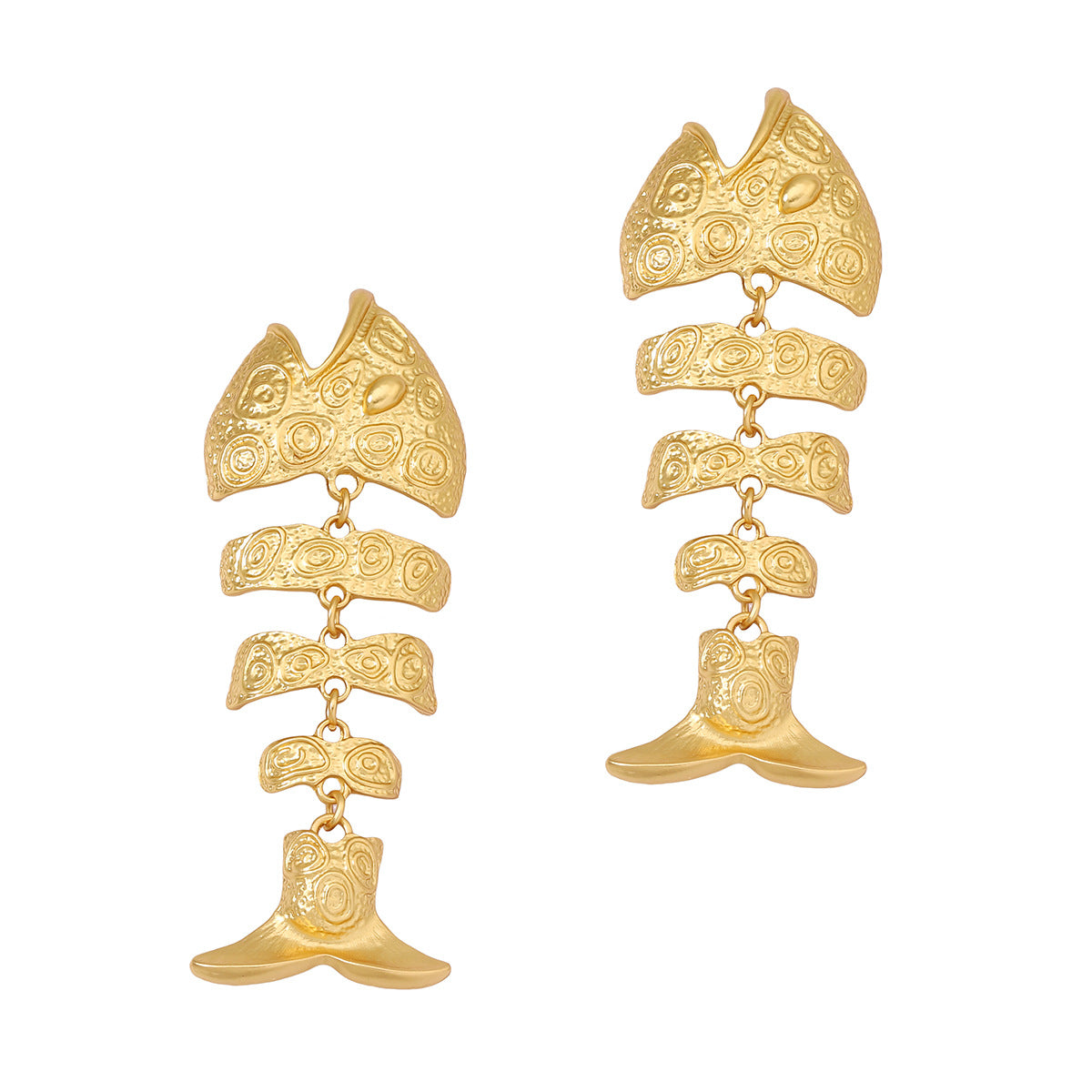 Retro Golden Hollow Fishbone Eardrops Earrings