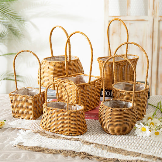 Portable Multi purpose Straw Bamboo Moon Handmade Basket